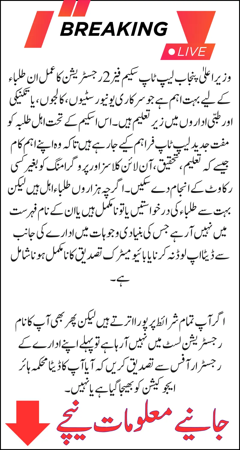 CM Punjab Laptop Scheme Phase 2 Registration