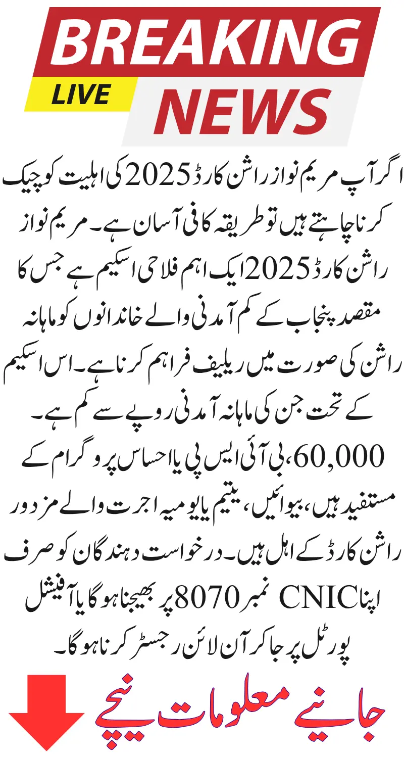 Maryam Nawaz Rashan Card 2025 Eligibility