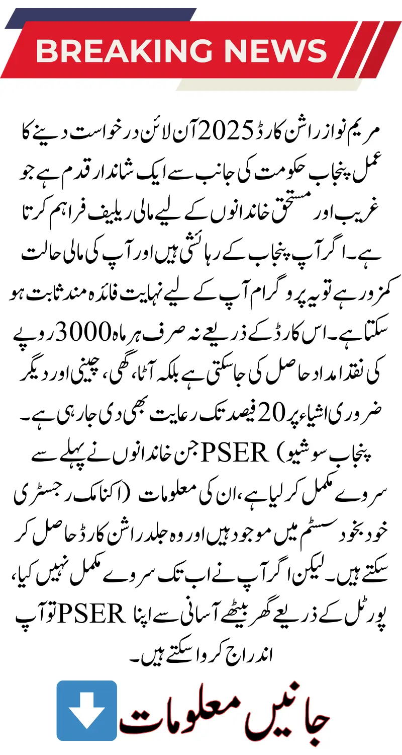 Maryam Nawaz Rashan Card 2025 Online Apply