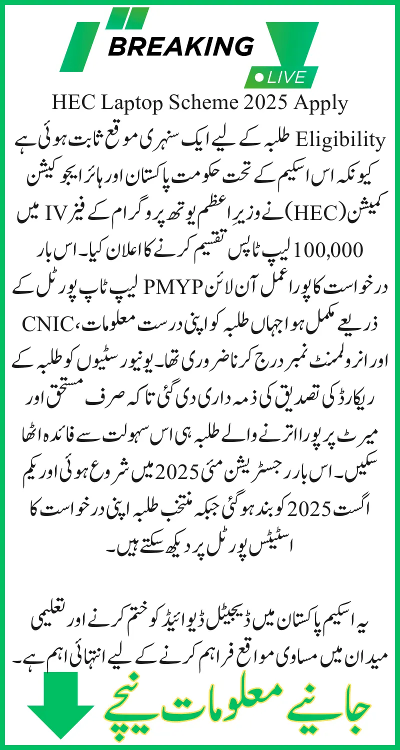 HEC Laptop Scheme 2025 Apply Eligibility