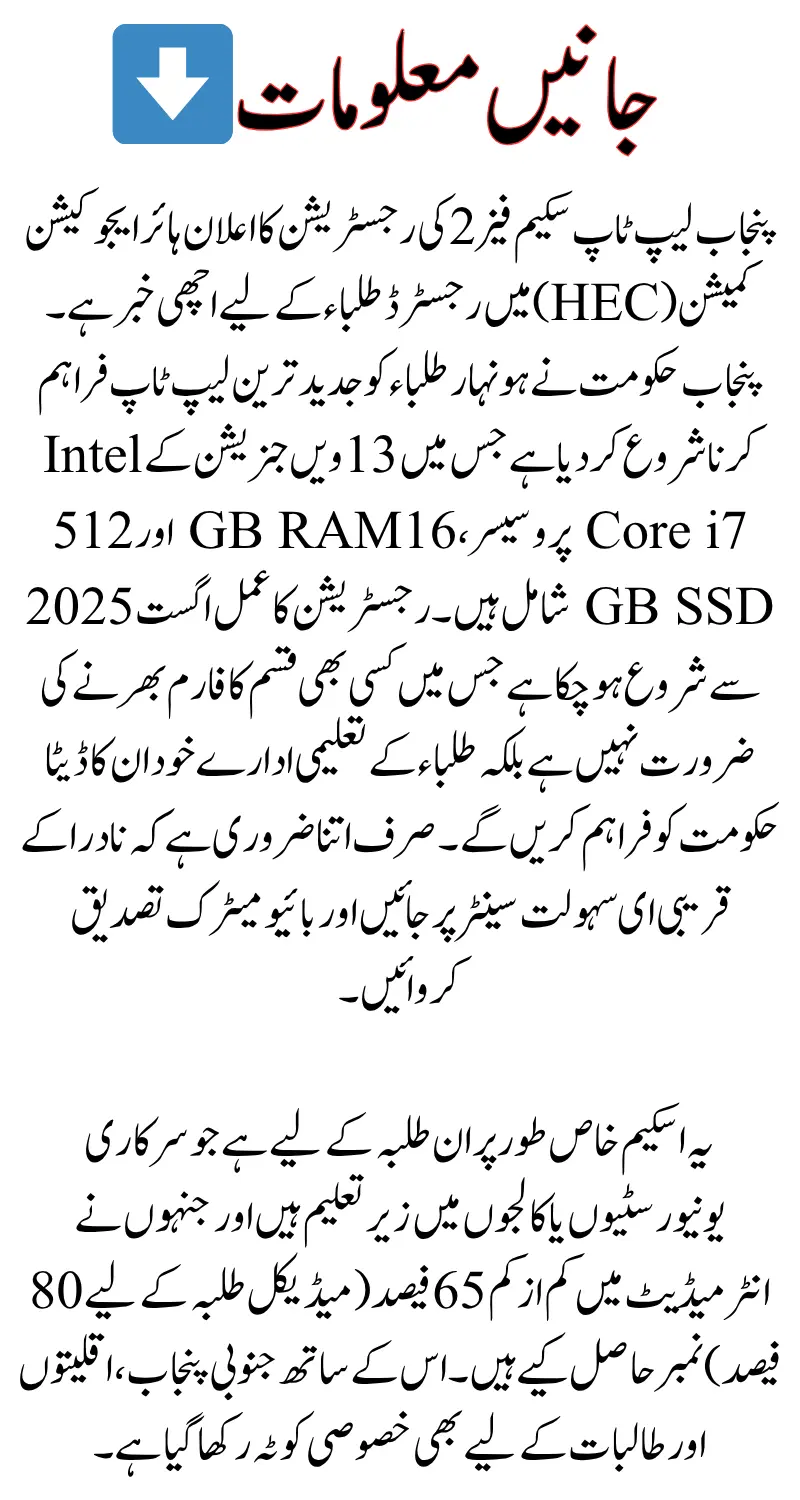 CM Punjab Laptop Scheme Phase 2 Registration