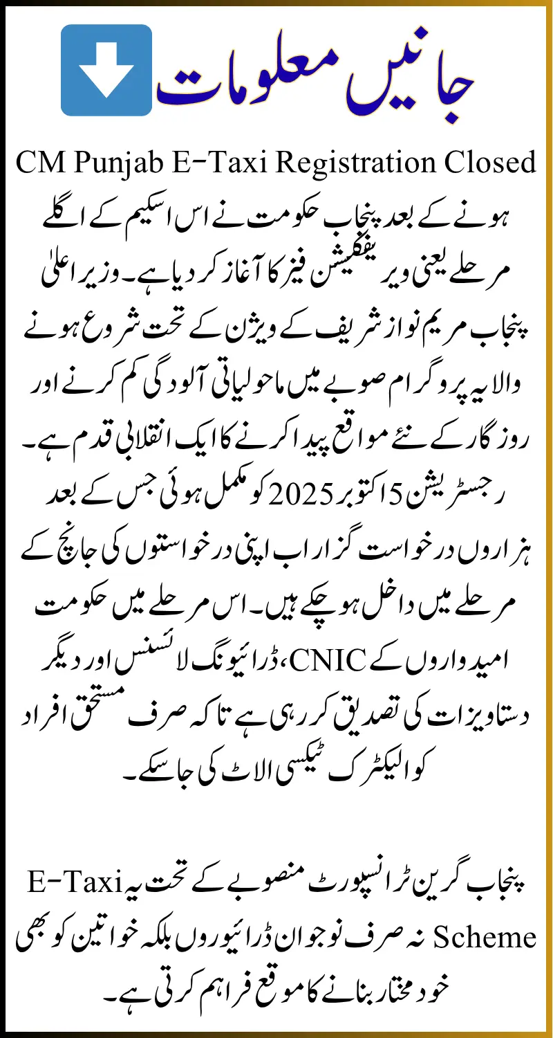 CM Punjab E-Taxi Scheme Registration Closed